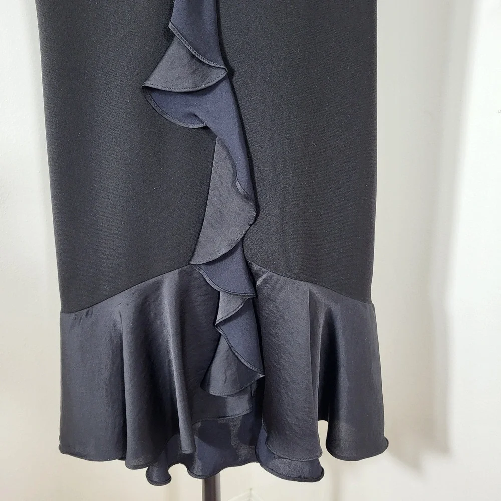 Marciano Black Ruffle Front Mini Dress Spaghetti Strap V-Neck Cocktail Size 4